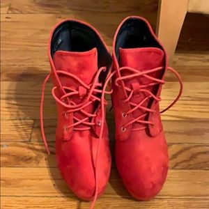 Beston platform booties in red suede